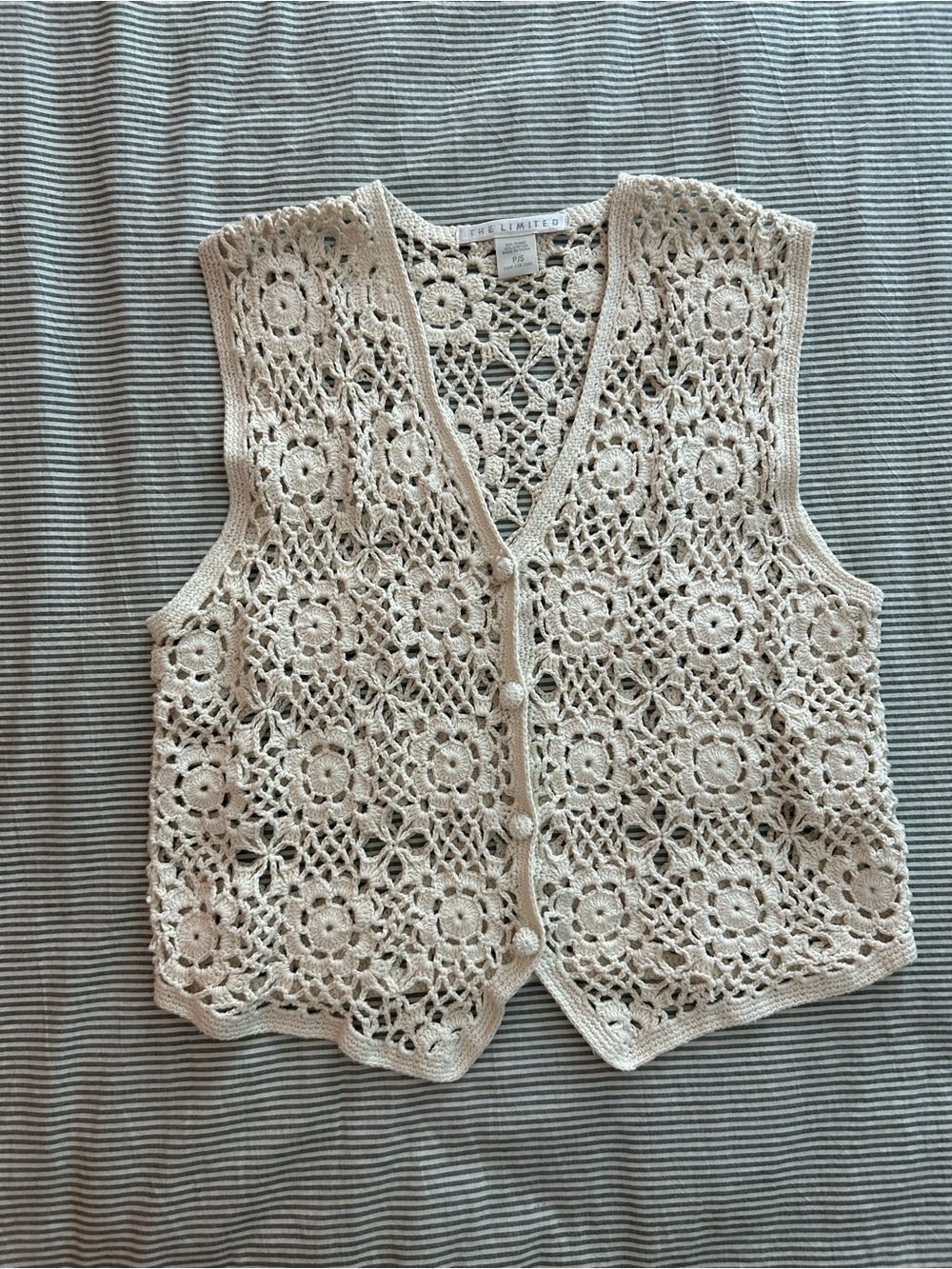 The Limited Cream Crochet Button-Front Tank